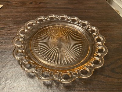 Vintage Anchor Hocking Old Colony Pink Depression Glass Open Lace Edge Plate