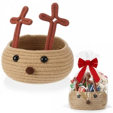 Geelin Christmas Gift Basket with Wrap Bag and Ribbon, 8x4 Inch Empty Woven Bask