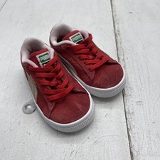 Puma Suede Shoes Kids Size 6C EU 22 Red Low Top Athletic Casual Sneakers