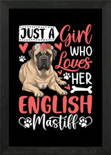 English Mastiff Girl Love Design Framed Wall Art Poster Canvas Print Picture