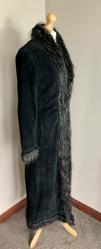 East Boho Real Suede Faux Fur Maxi Long Penny Lane Style Afghan Coat Size 8 10 - Picture 6 of 17