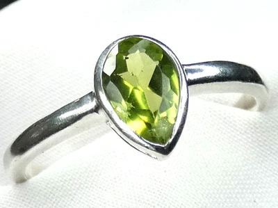 💚 Peridot Olivin Ring 925 Silber Gr. 60 19,1 Tropfen facettiert UNIKAT 💚 - Bild 1 von 4