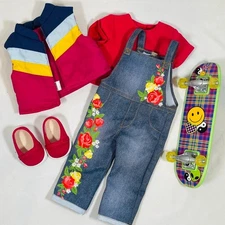 18" American Girl Doll Nicki's Skateboarding Outfit Vest, Shoes, Top, Skateboard