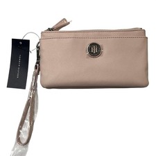 Tommy Hilfiger Wristlet Wallet Pink Faux Leather 3 Compartment Clutch Preppy