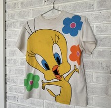 vintage 90s big face AOP Tweety Bird Looney Tunes faded tee Youth L