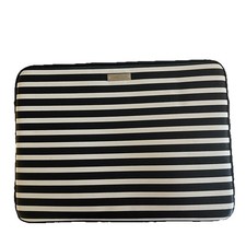 Kate Spade New York 13  Laptop Sleeve Pad Black Cream Striped Faux Leather EUC