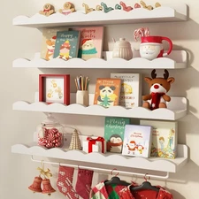 Nursery Shelves, 24 Inch Floating Bookshelves for Wall Set of 4, Scalloped Wa...