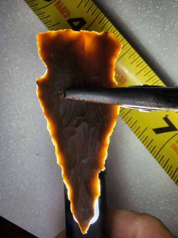 2.8" Translucent Chalcedony Palmer / Kirk Point - Fine Serrated Corner Notched