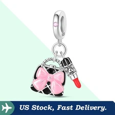 KUNSIR 925 Sterling Silver Lipstick Handbag Pendant Charm For Women Bracelet