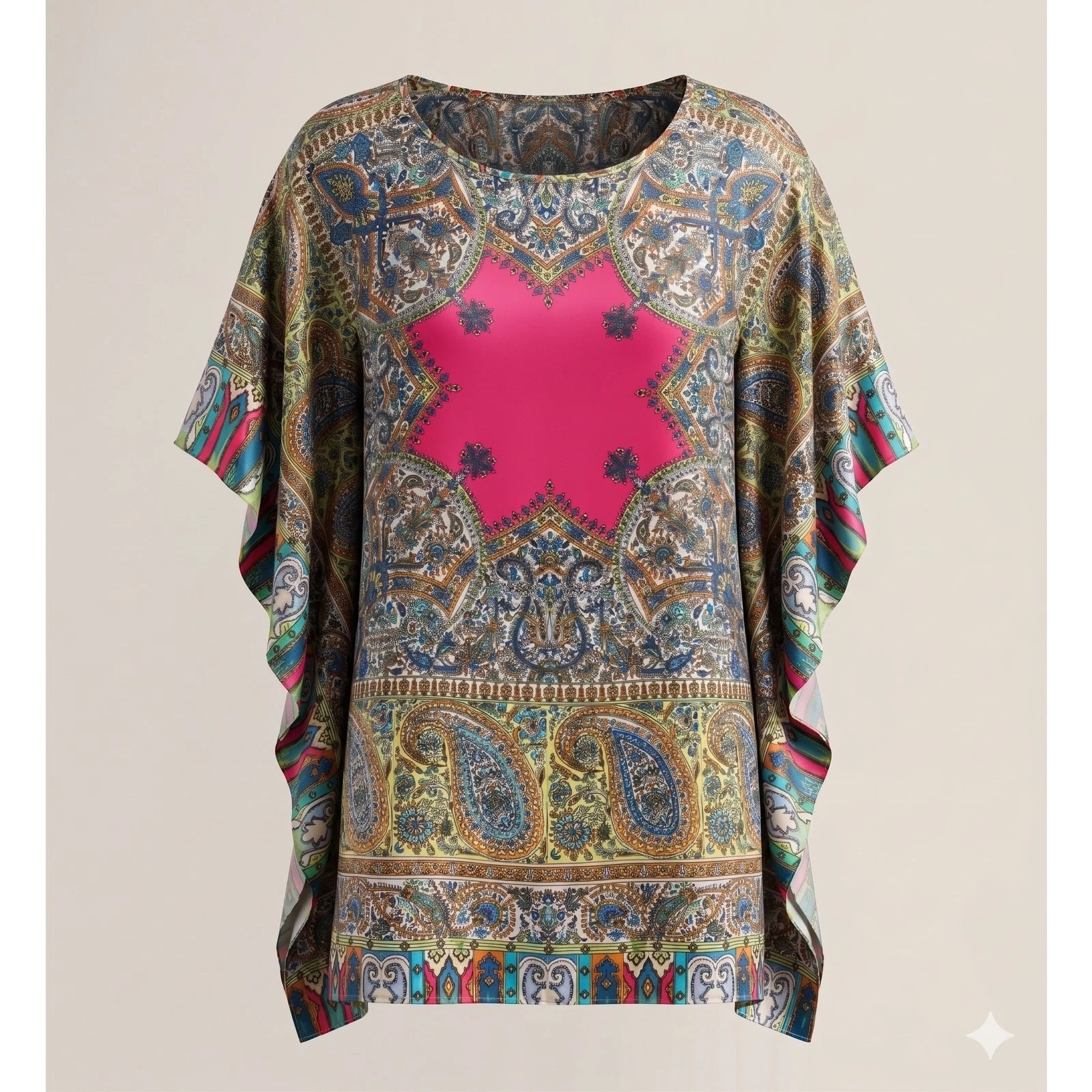 Chicos Womens S/M Boho Artsy Festival Paisley Chloe Poncho Blouse Resortwear
