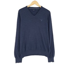 GANT Mens Premium Cotton V-Neck Sweater Fine Knit Blue Bn1 Size M