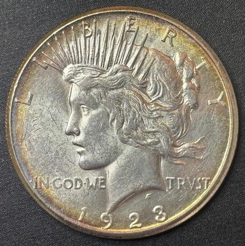 1923-S Peace Dollar $1 US 90% Silver Coin Choice AU/BU Nice Rim Toning