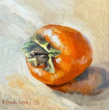 Persimmon Fruit Original Oil Painting Kitchen Decor Food 6x6 inch