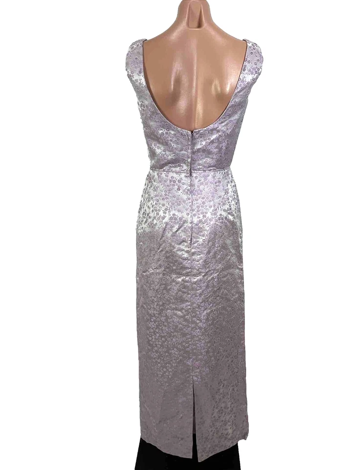 Vestido de Cóctel Formal Metálico Floral Jacquard Púrpura Vintage Años 40 Abertura S/M Foto 2 de 4