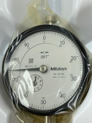 MITUTOYO 1" DIAL INDICATOR 0-100 DIAL .001" LUG BACK AGD2 2 - 1/4" FACE 2416A