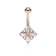 14 Gauge 3/8" Princess Cut CZ Cross Surgical Steel Belly Button RIng Navel B559