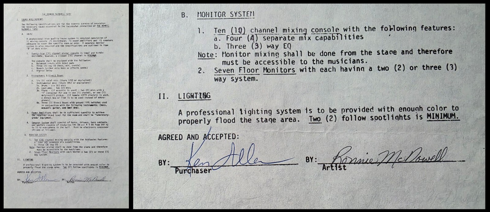 RARE Concert Contract Document signed autographed by Ronnie McDowell