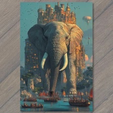 Art Print Floating Towers Futuristic City Elephants Boats Sci-Fi Fantasy