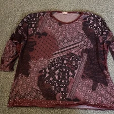 GOOSE ISLAND Made In Italy Patterned BLOUSE TOP BOHO SEQUINS Size L