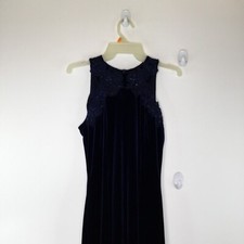 Jessica McClintock Gunne Sax Dress Women 5/6 Blue Velvet Gown High Neck Beading