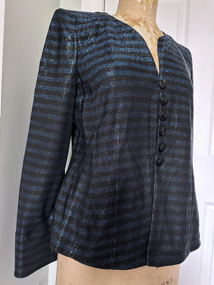 Jaqueta Blazer Giorgio Armani Collezioni Azul Preta Formal Glitter Glam Tamanho 10 - Imagem 3 de 4