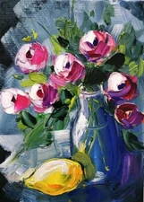 Roses Painting Impasto Oil Painting Floral Art Original Art 3d painting 7 by 5"