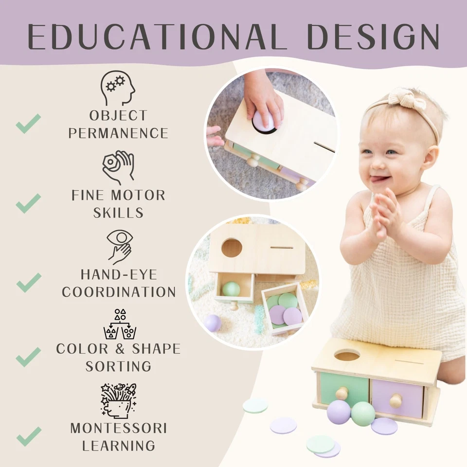 Juguete clasificador de formas de madera Montessori 2 en 1, motor fino y permanencia de objetos 1-3 años Foto 3 de 4
