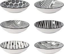 Now Designs Bits and Dots Porcelain Pinch Bowl Black and White Set of 6,Bowls