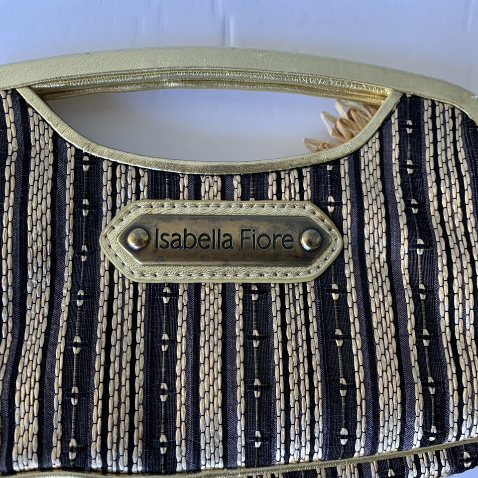 Isabella Fiore 编织黑色米色草花手包钱包手提包 — 第 3/4 张图片