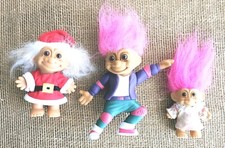 3 Vintage Russ Troll Dolls Santa 5", Skater 5.5", Baby 3"