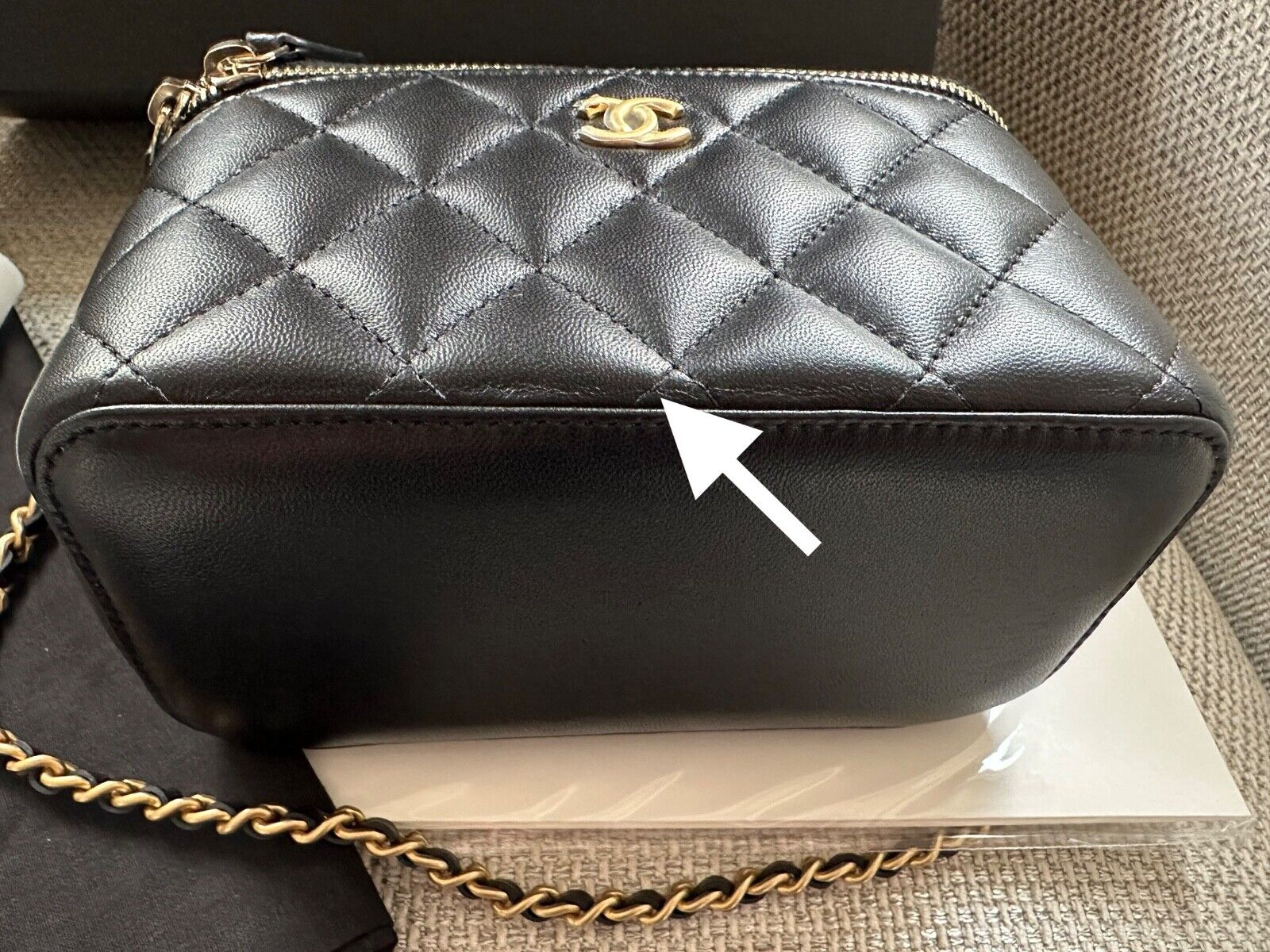 NIB 100%AUTH CHANEL Classic Black Lambskin Pearl Crush Long Vanity Bag on  Chain