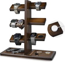 Watch Holder Stand with Charging Station Wooden Watch Display Tower