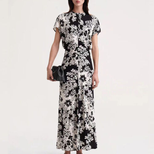 Damen Kurzarm Slouch Taille Maxikleid Blumendruck Mode Sommer Kleider - Bild 1 von 26