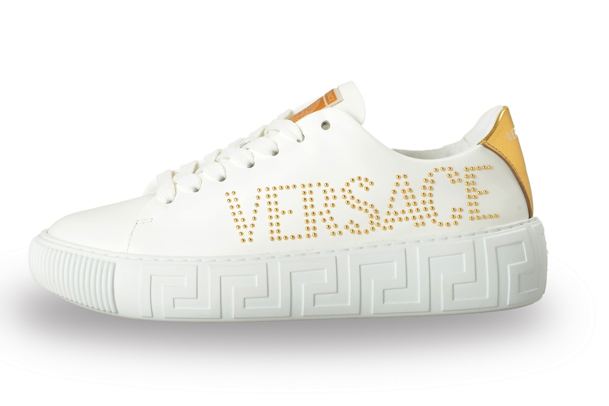 【関税＆送料込み】Versace White Sneakers VERSACE 🇮🇹 WOMEN'S WHITE LEATHER COMFORT FASHION SNEAKERS