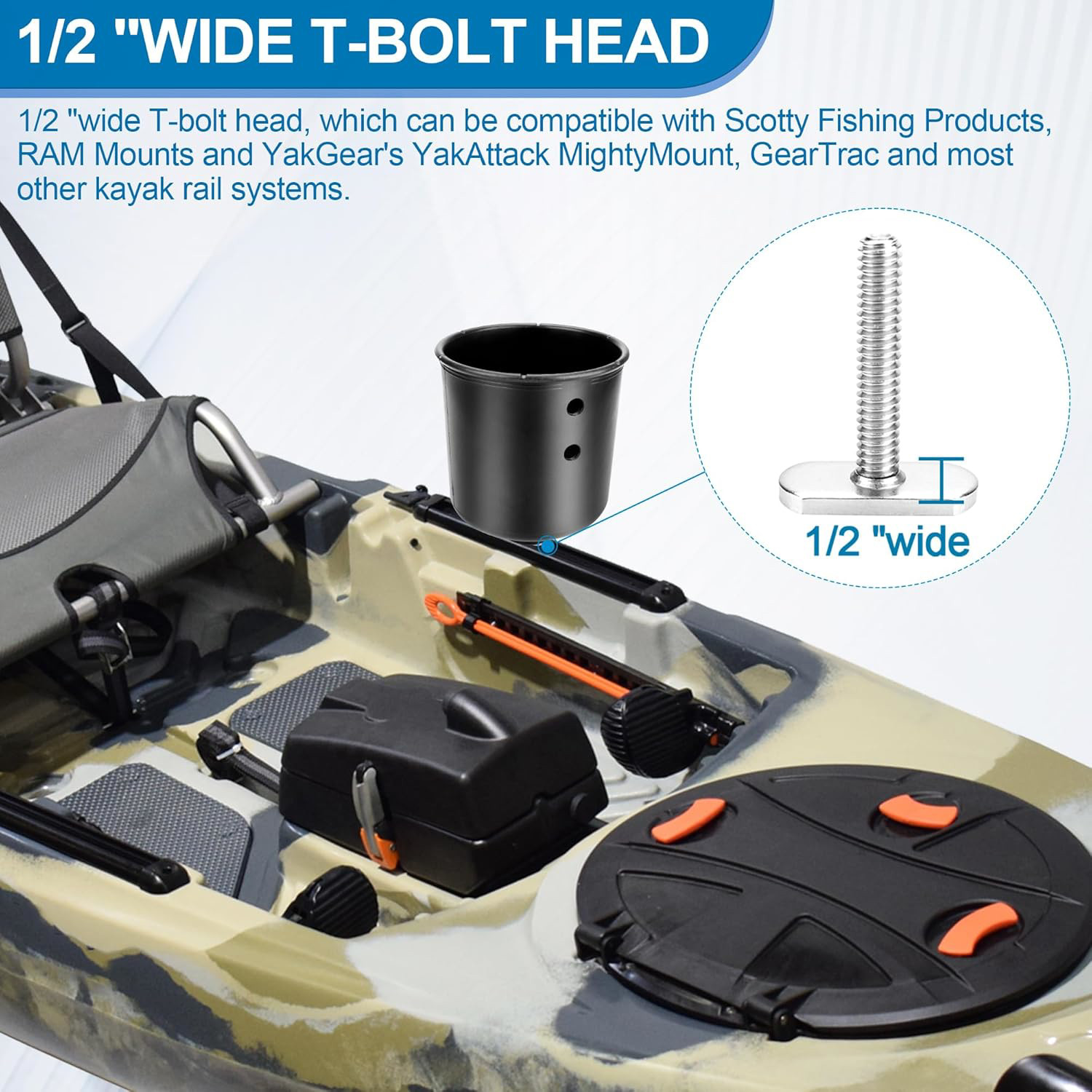 Kayak Cup Holder Track Mount, Multi-Functional Cup Holder for Kayak Also is