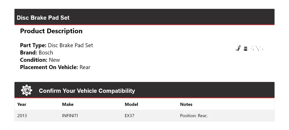 For 2013 INFINITI EX37 Bosch QuietCast Ceramic Brake Pads Rear Foto 2 de 4