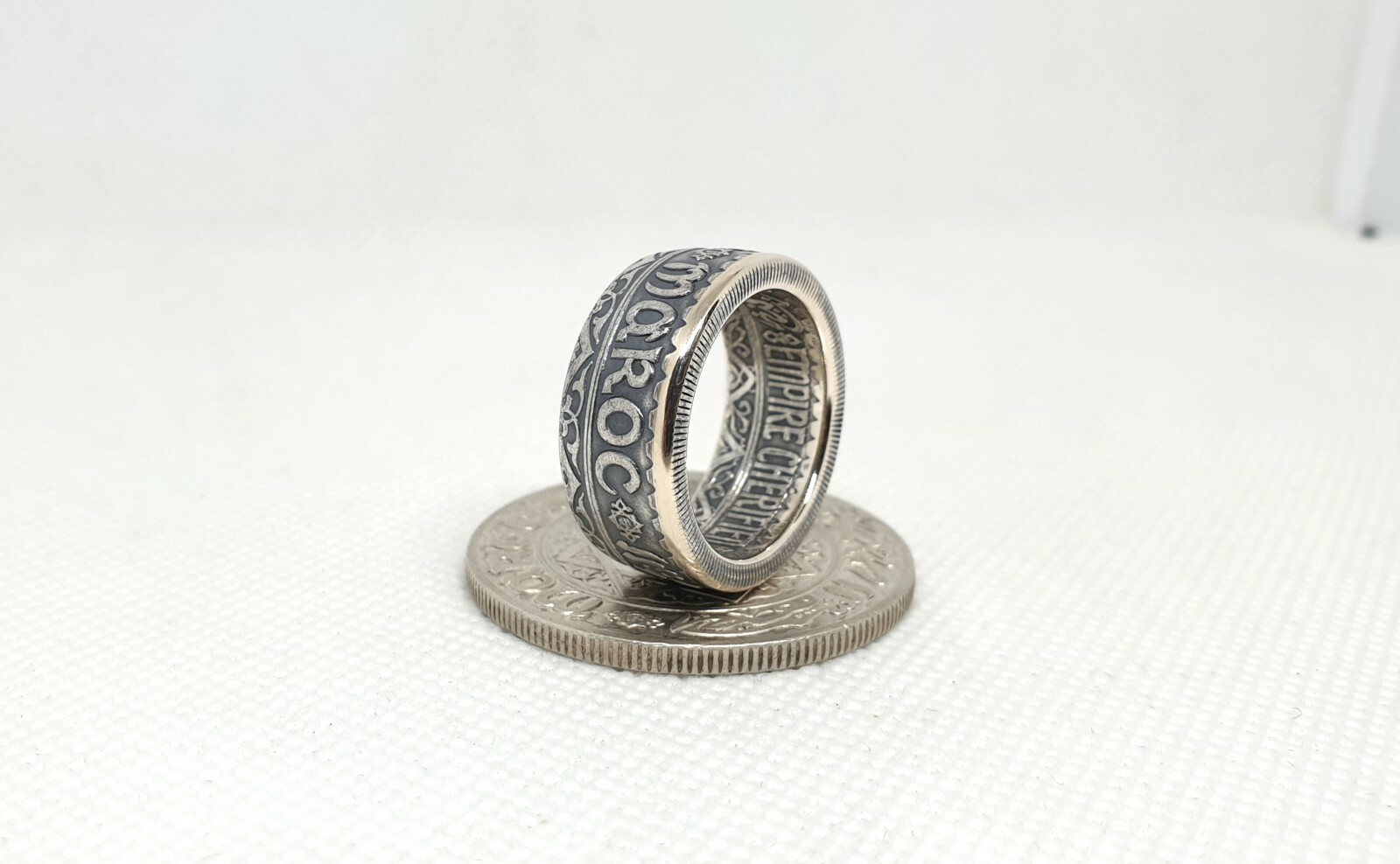 Bague pièce de monnaie 20 Francs Maroc en argent massif 925 taille 54 pour homme et femme