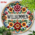 German "Willkommen" Welcome Sign - 8*8 Inch Vintage Floral Tin Metal Signs