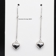Real 925 Sterling Silver Lovely Heart Charm Dangle Earrings 62mm L