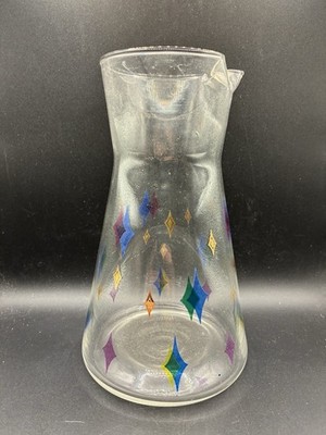 Vintage Libbey Glass Cocktail Pitcher Jewels Atomic Diamonds RARE Mid-Century