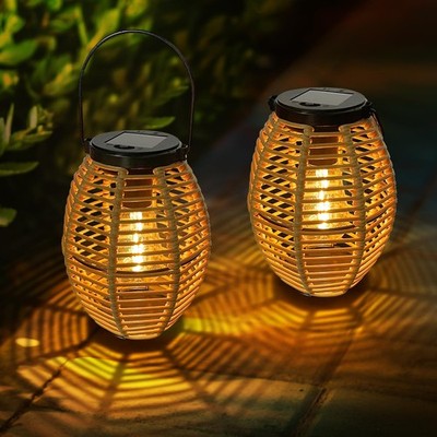Bseical Solarlampe Hängend 2000Lumen 13x13x17,5cm Rattan 2er Pack Außenbereich