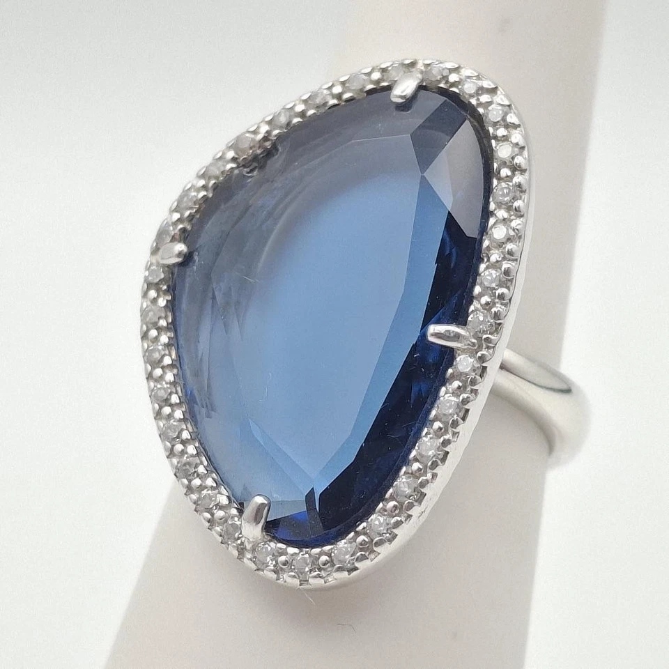 925 Пробы большой ассиметричный темно-синий стекла и CZ коктейль (CP4008244) - Изображение 4 из 4