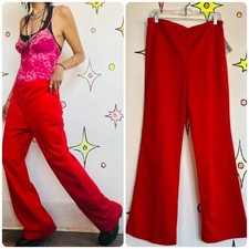 Vintage 70s Cherry Red Disco Bellbottom Pants   Groovy Polyester Wide Leg   M