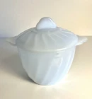 VTG. FIRE KING SWIRL MILK GLASS SUGAR BOWL w/TAB HANDLES & LID