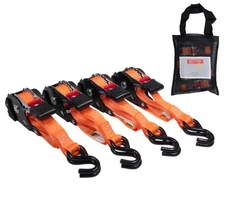 4 Pack 1"x12' Orange Auto Retractable Ratchet Straps with S Hook Tiedowns