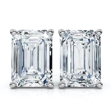 EF/VS 2Ct TW Emerald Cut Diamond Studs 14k White Gold Earrings Lab Grown