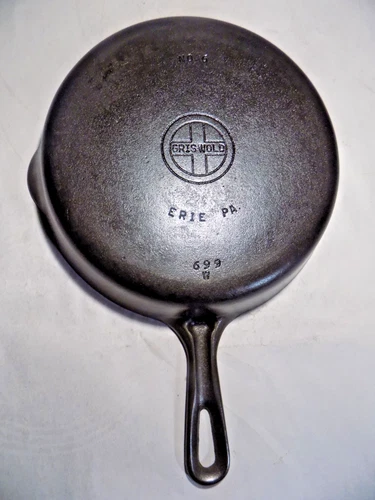 A+ No.6 Griswold 699W Groove Handle Restored Cast Iron Skillet-100% FLAT-A++
