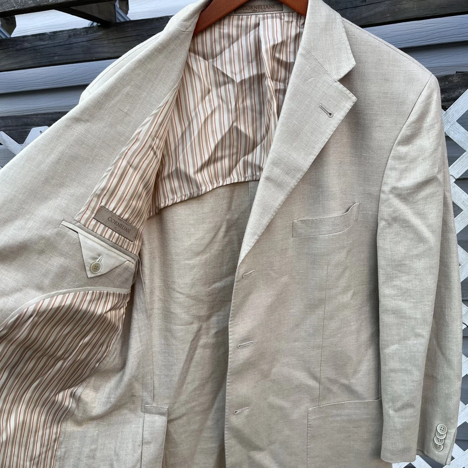 Chaqueta Blazer Abrigo Deportivo Corneliani Talla 52R 3 Botones Seda Marfil Hecho en Italia  Foto 3 de 4