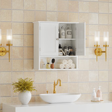 White Bathroom Wall Cabinet with 2 Doors 3 Tier Adjustable Shelves Medicine