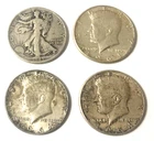 Vintage 1943+1964 Kennedy 90% Silver Half Dollars (4) As Found And Circulated!